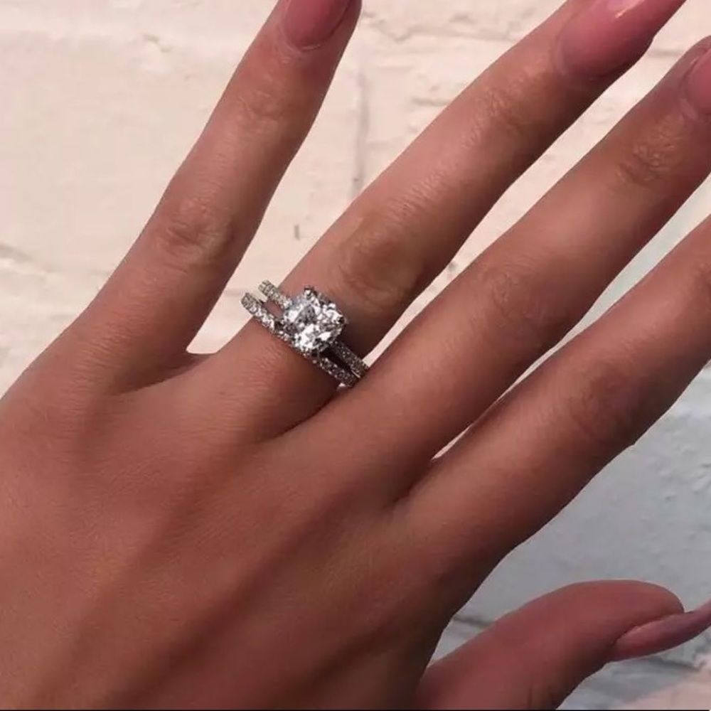 1ct Pave Crown Cushion Cut Ring - Picture 4 of 14
